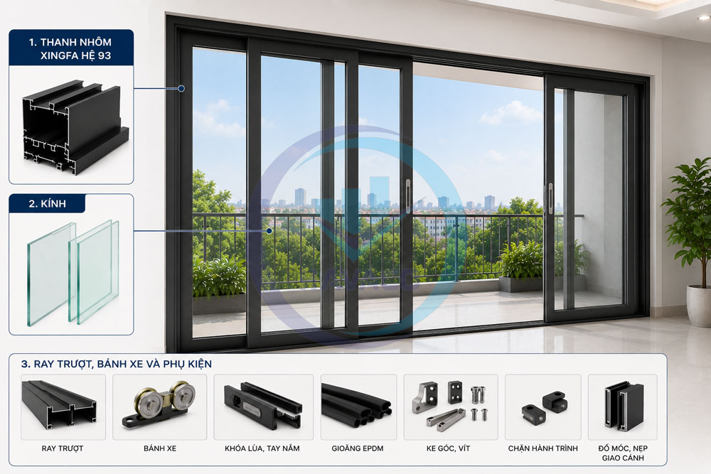 cấu tạo cửa nhôm xingfa hệ 93
