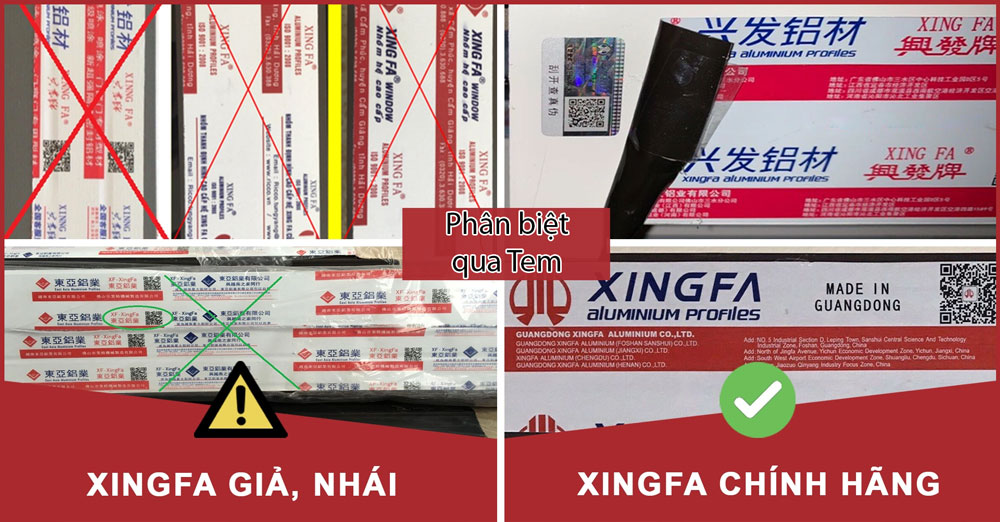 phân biệt cửa nhôm xingfa thật giả qua tem