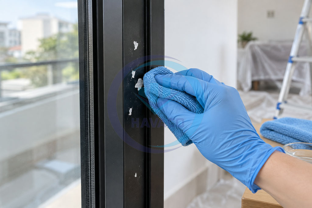 Làm ẩm vết sơn nước đã khô trên khung cửa nhôm Xingfa